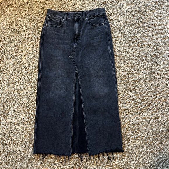MADEWELL Black Denim Skirt with Long Slit Down the Front Raw Hem Size 25 - Picture 1 of 5